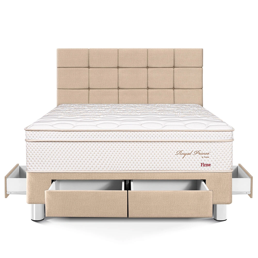 DORMITORIO CON CAJONES PARAÍSO ROYAL PRINCE QUEEN + CABECERA BLOCKS CHAMPAGNE + 2 ALMOHADAS VISCOELÁSTICAS - 3