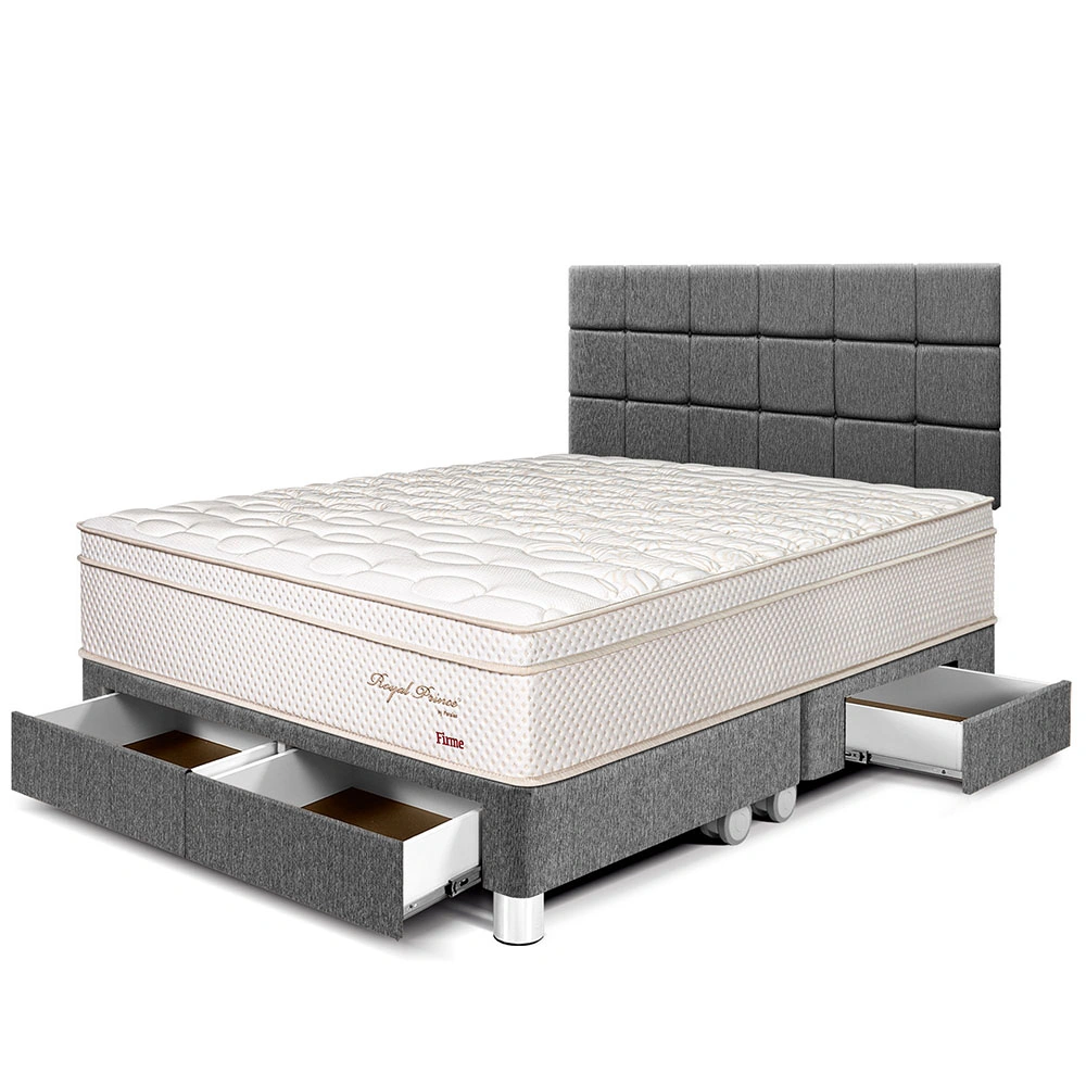 DORMITORIO CON CAJONES PARAÍSO ROYAL PRINCE KING + CABECERA BLOCKS GRIS + 2 ALMOHADAS VISCOELÁSTICAS - 1