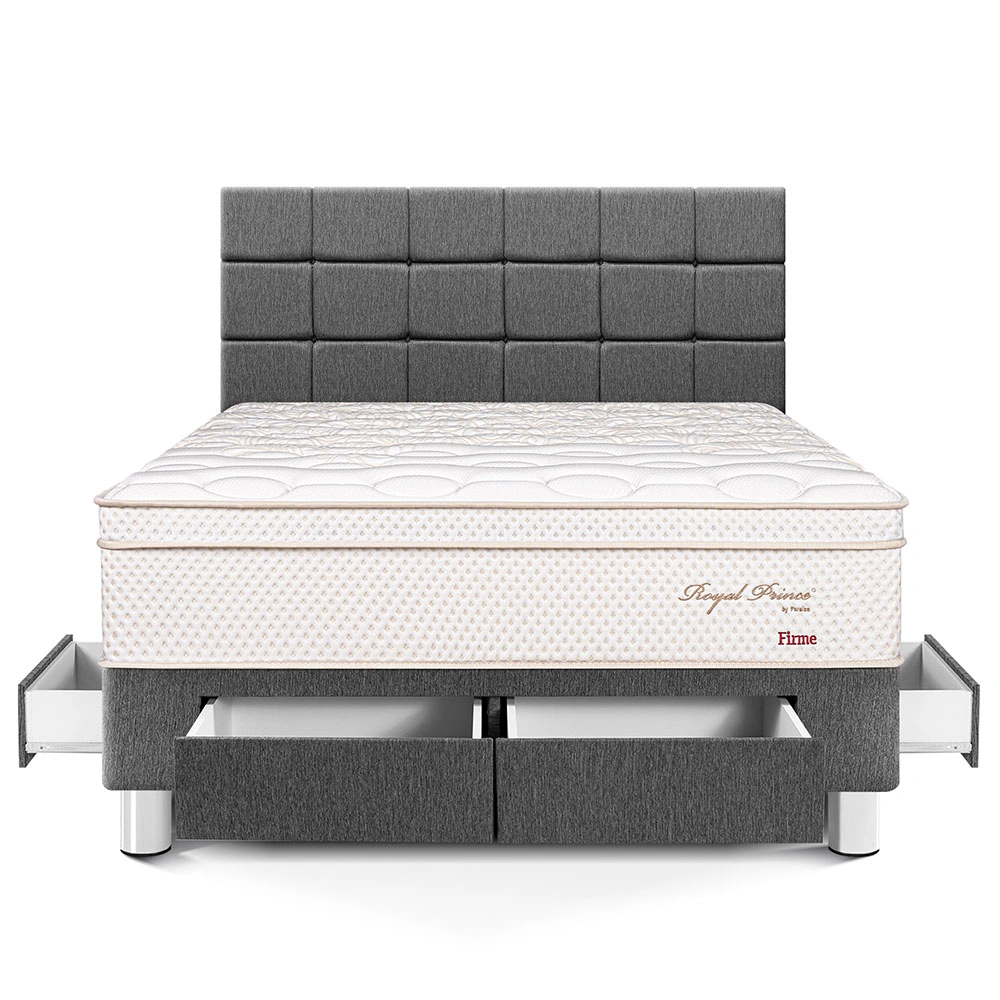 DORMITORIO CON CAJONES PARAÍSO ROYAL PRINCE KING + CABECERA BLOCKS GRIS + 2 ALMOHADAS VISCOELÁSTICAS - 3