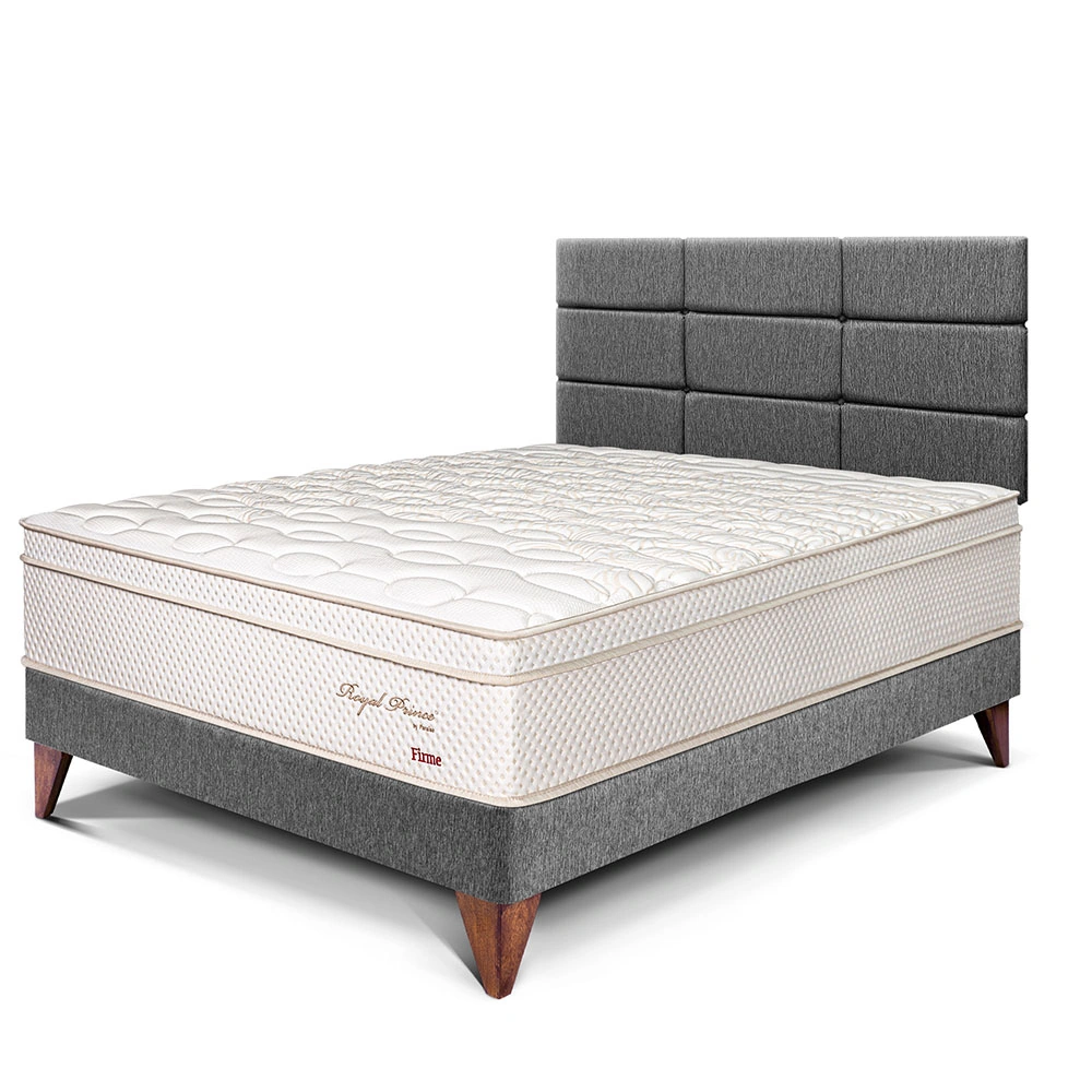 DORMITORIO EUROPEO PARAÍSO ROYAL PRINCE 1.5 PLAZAS + CABECERA BLOCKS GRIS + 1 ALMOHADA VISCOELÁSTICA - 1
