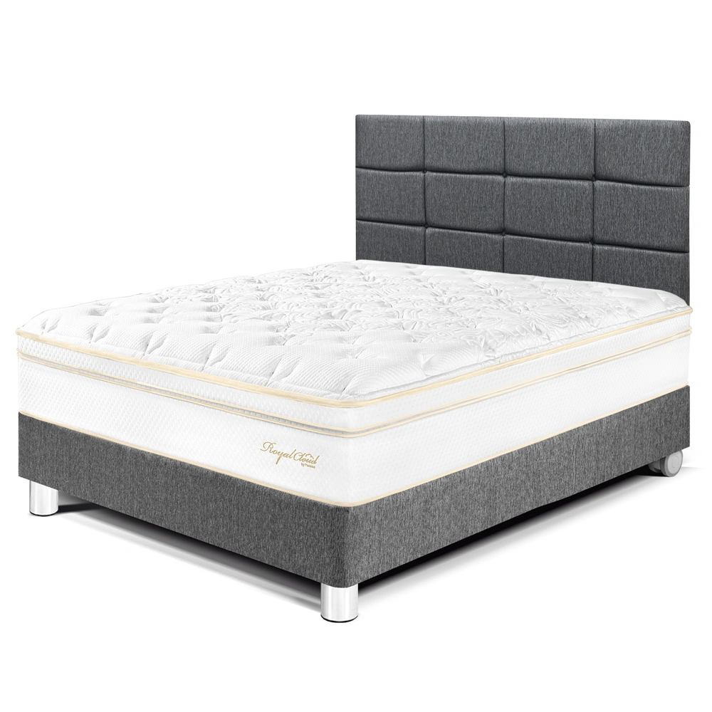 DORMITORIO PARAÍSO ROYAL CLOUD 2 PLAZAS + CABECERA BLOCKS GRIS + 2 ALMOHADAS VISCOELÁSTICAS - 1