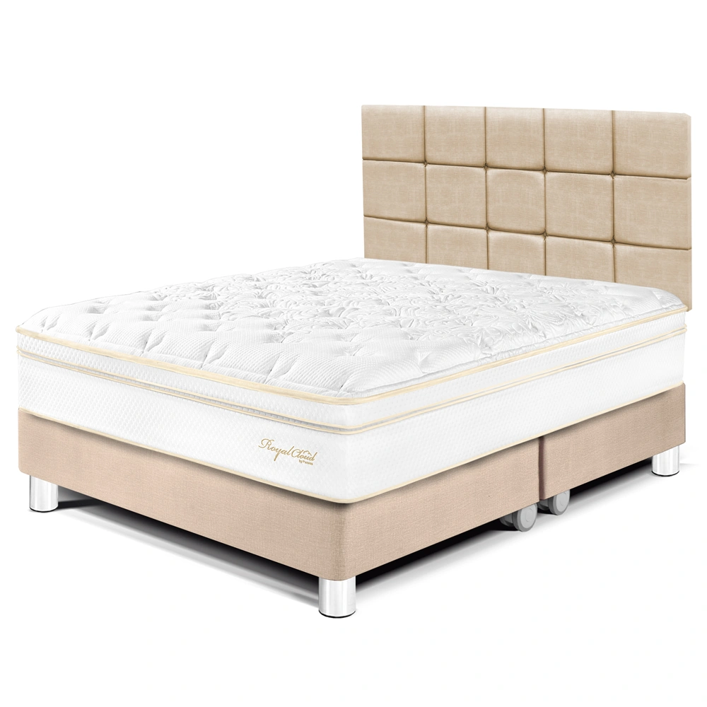 DORMITORIO PARAÍSO ROYAL CLOUD QUEEN + CABECERA BLOCKS CHAMPAGNE + 2 ALMOHADAS VISCOELÁSTICAS - 1