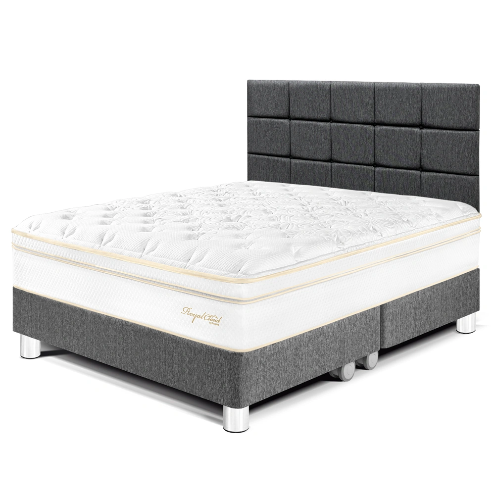 DORMITORIO PARAÍSO ROYAL CLOUD QUEEN + CABECERA BLOCKS GRIS + 2 ALMOHADAS VISCOELÁSTICAS - 1