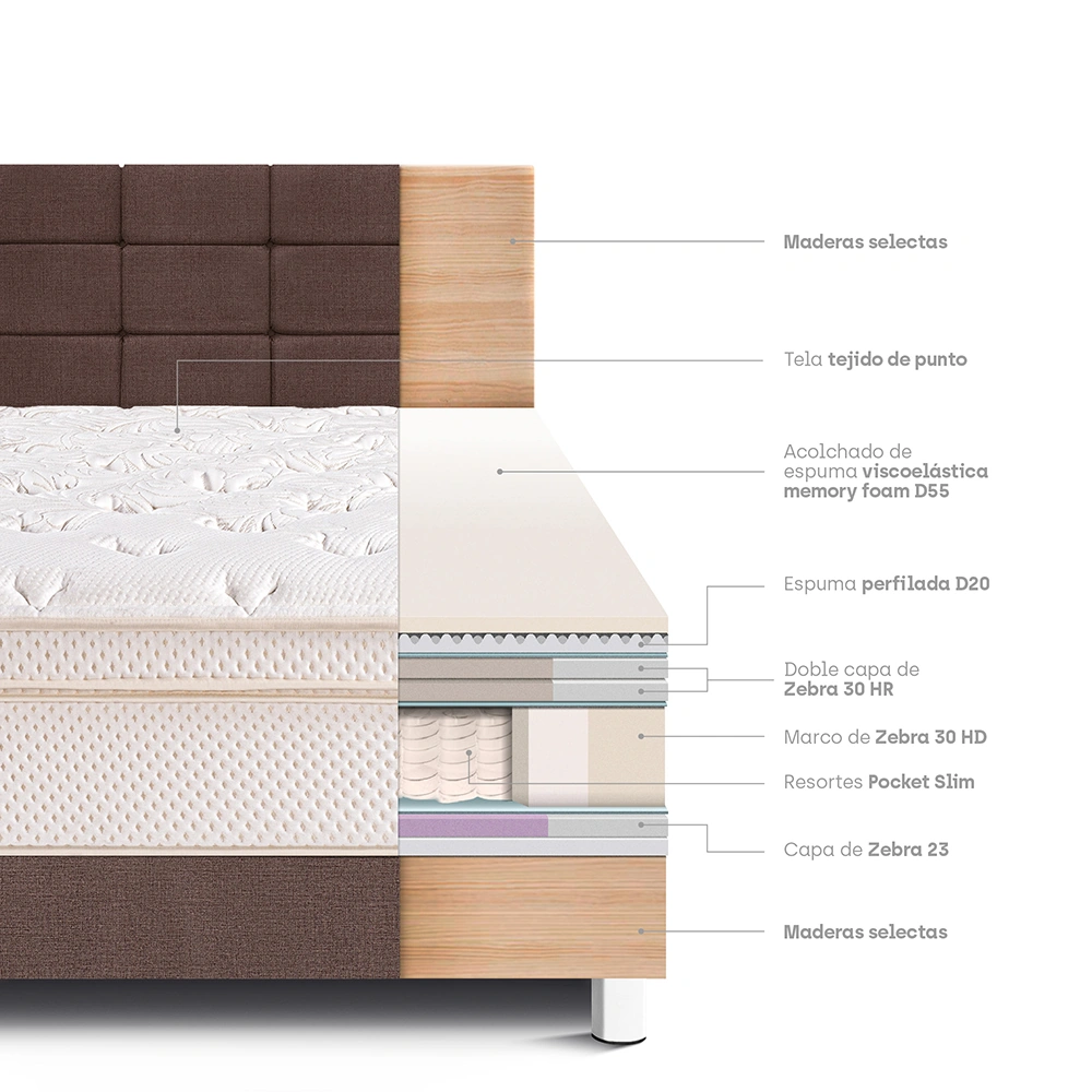 DORMITORIO PARAÍSO ROYAL CLOUD KING + CABECERA BLOCKS CHOCOLATE + 2 ALMOHADAS VISCOELÁSTICAS - 4