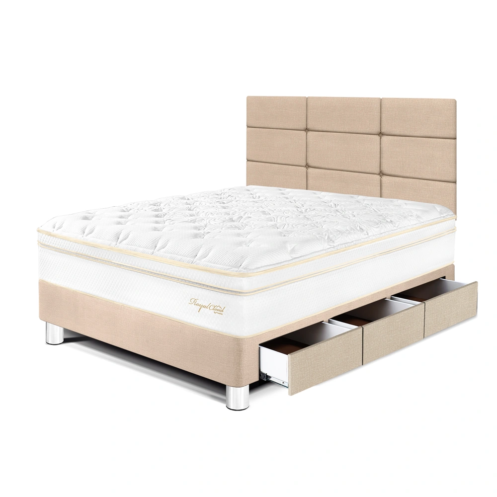 DORMITORIO CON CAJONES PARAÍSO ROYAL CLOUD 1.5 PLAZAS + CABECERA BLOCKS CHAMPAGNE + 1 ALMOHADA VISCOELÁSTICA - 1