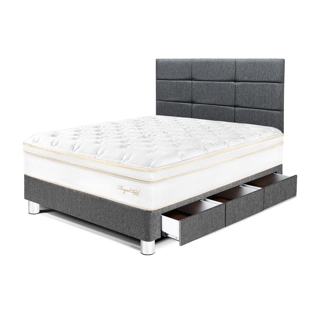 DORMITORIO CON CAJONES PARAÍSO ROYAL CLOUD 1.5 PLAZAS + CABECERA BLOCKS GRIS + 1 ALMOHADA VISCOELÁSTICA - 1