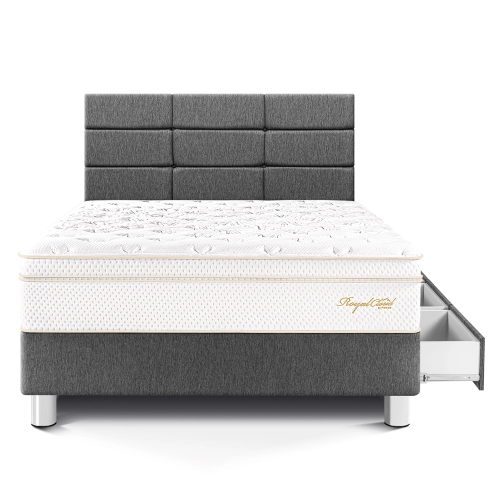 DORMITORIO CON CAJONES PARAÍSO ROYAL CLOUD 1.5 PLAZAS + CABECERA BLOCKS GRIS + 1 ALMOHADA VISCOELÁSTICA - 3