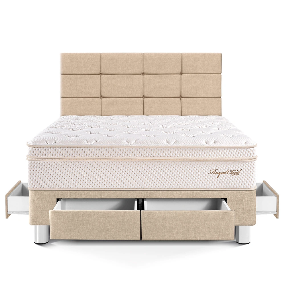 DORMITORIO CON CAJONES PARAÍSO ROYAL CLOUD 2 PLAZAS + CABECERA BLOCKS CHAMPAGNE + 2 ALMOHADAS VISCOELÁSTICAS - 3