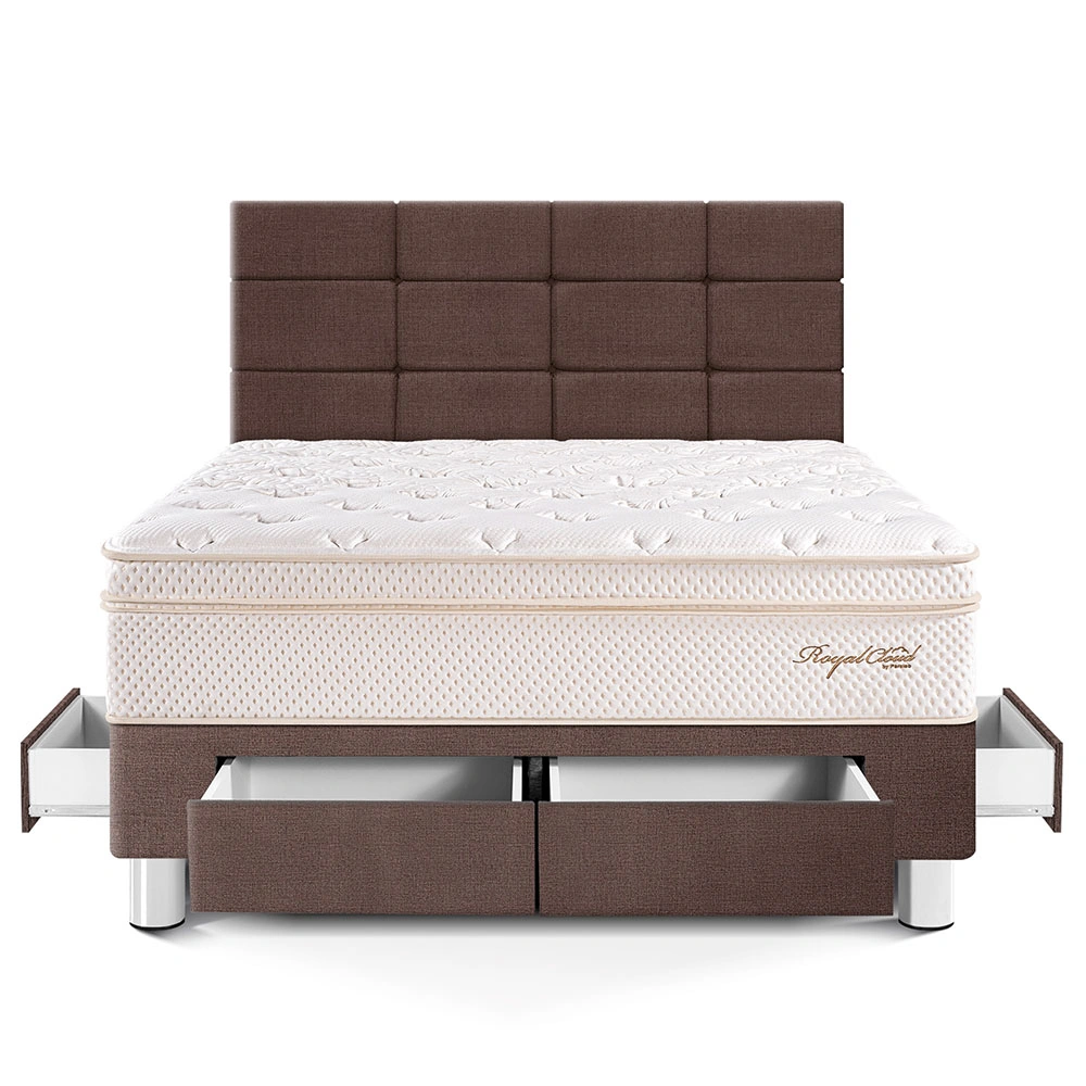 DORMITORIO CON CAJONES PARAÍSO ROYAL CLOUD 2 PLAZAS + CABECERA BLOCKS CHOCOLATE + 2 ALMOHADAS VISCOELÁSTICAS - 3