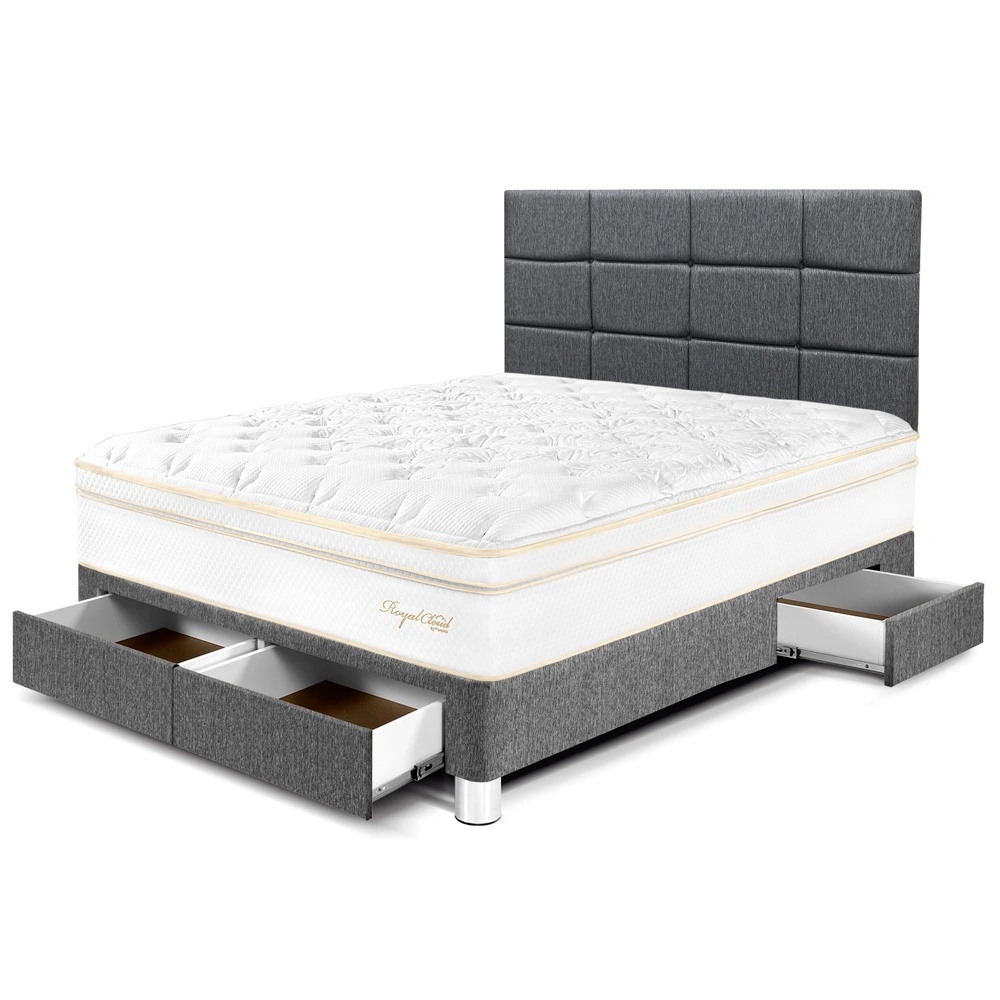 DORMITORIO CON CAJONES PARAÍSO ROYAL CLOUD 2 PLAZAS + CABECERA BLOCKS GRIS + 2 ALMOHADAS VISCOELÁSTICAS - 1