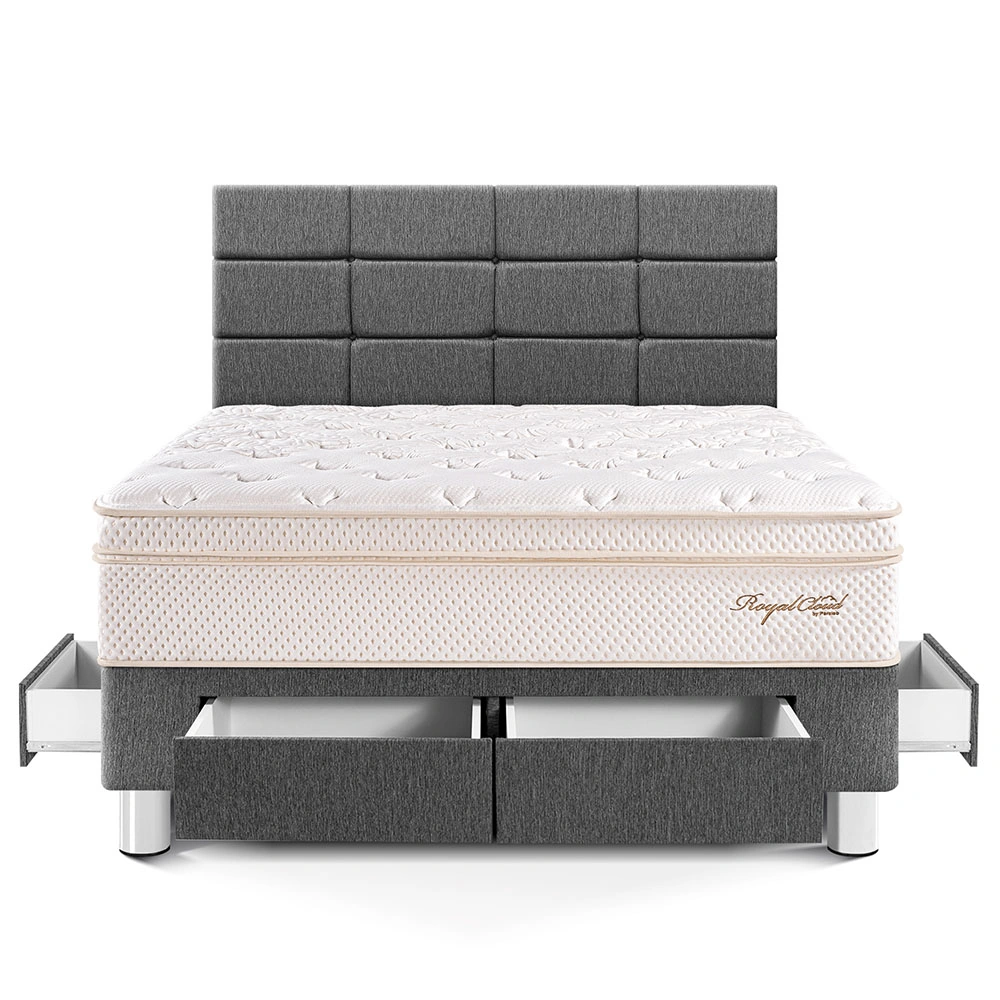 DORMITORIO CON CAJONES PARAÍSO ROYAL CLOUD 2 PLAZAS + CABECERA BLOCKS GRIS + 2 ALMOHADAS VISCOELÁSTICAS - 3