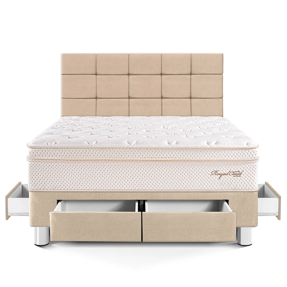 DORMITORIO CON CAJONES PARAÍSO ROYAL CLOUD QUEEN + CABECERA BLOCKS CHAMPAGNE + 2 ALMOHADAS VISCOELÁSTICAS - 3
