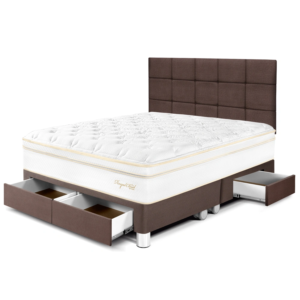 DORMITORIO CON CAJONES PARAÍSO ROYAL CLOUD QUEEN + CABECERA BLOCKS CHOCOLATE + 2 ALMOHADAS VISCOELÁSTICAS - 1