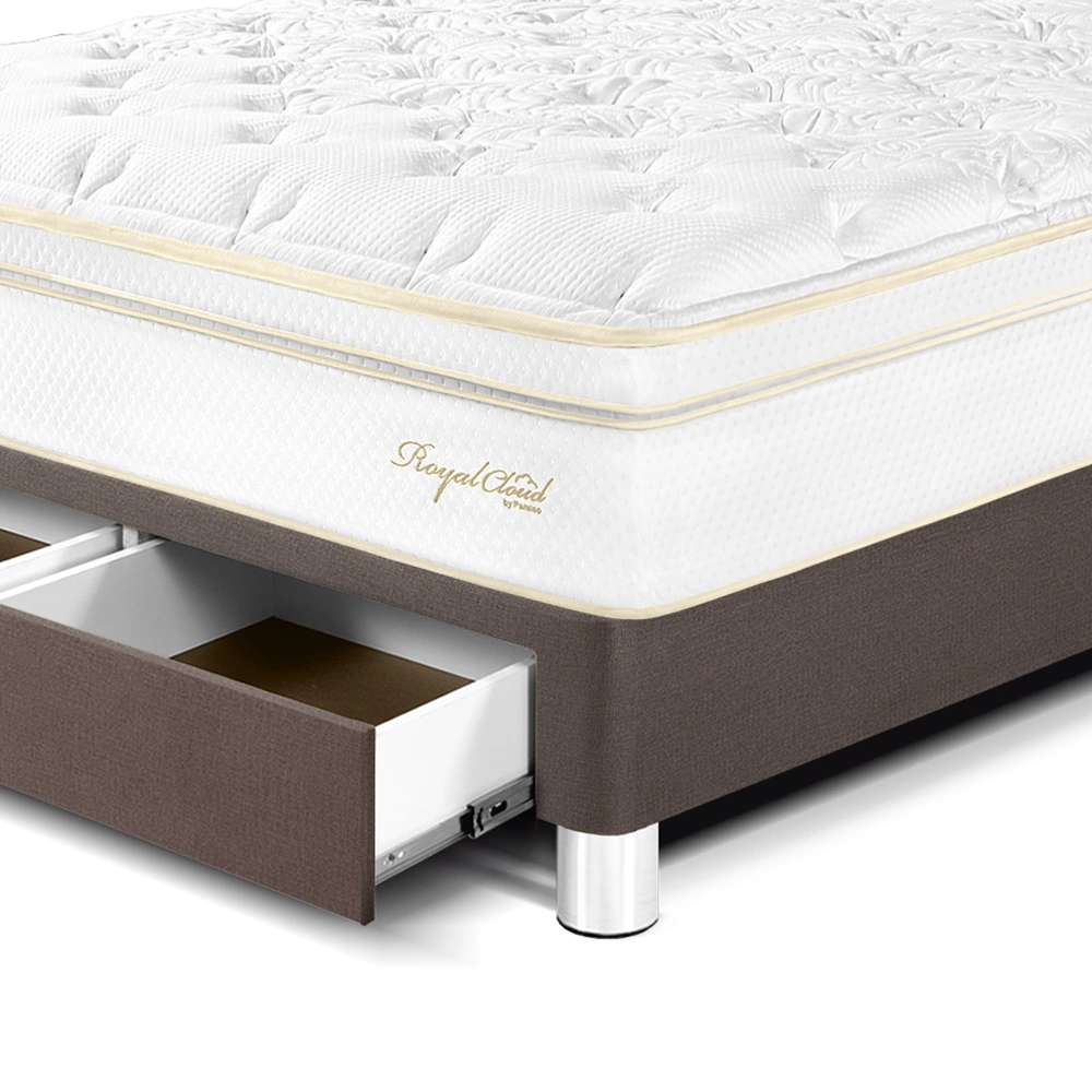 DORMITORIO CON CAJONES PARAÍSO ROYAL CLOUD QUEEN + CABECERA BLOCKS CHOCOLATE + 2 ALMOHADAS VISCOELÁSTICAS - 2