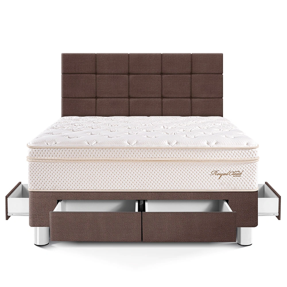 DORMITORIO CON CAJONES PARAÍSO ROYAL CLOUD QUEEN + CABECERA BLOCKS CHOCOLATE + 2 ALMOHADAS VISCOELÁSTICAS - 3
