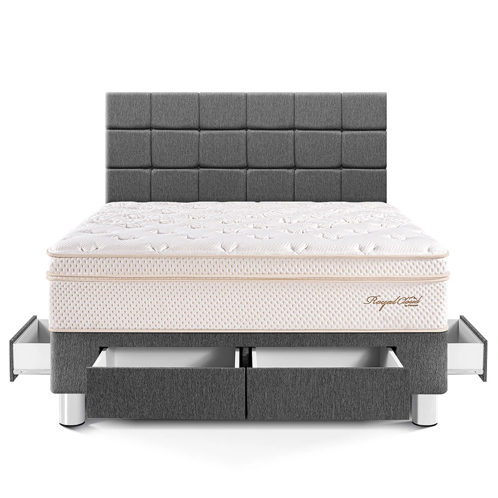 DORMITORIO CON CAJONES PARAÍSO ROYAL CLOUD QUEEN + CABECERA BLOCKS GRIS + 2 ALMOHADAS VISCOELÁSTICAS - 3