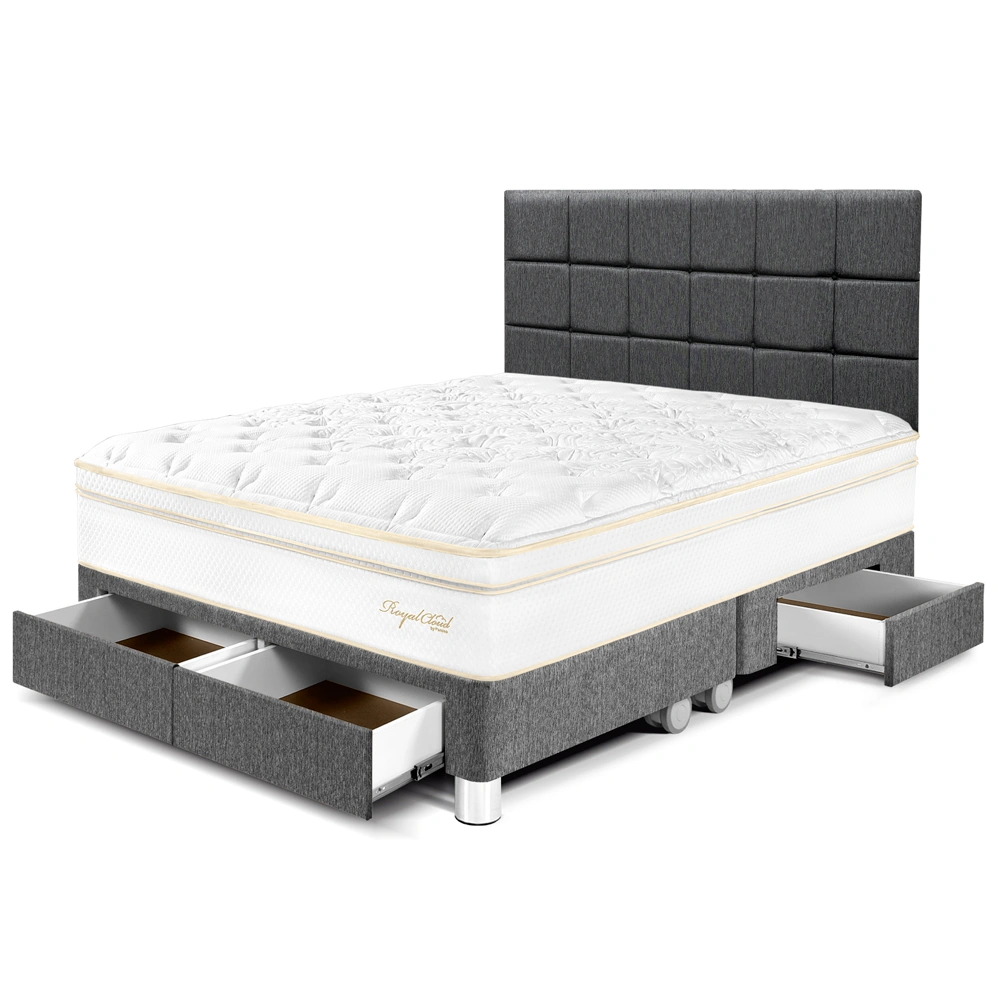 DORMITORIO CON CAJONES PARAÍSO ROYAL CLOUD KING + CABECERA BLOCKS GRIS + 2 ALMOHADAS VISCOELÁSTICAS - 1