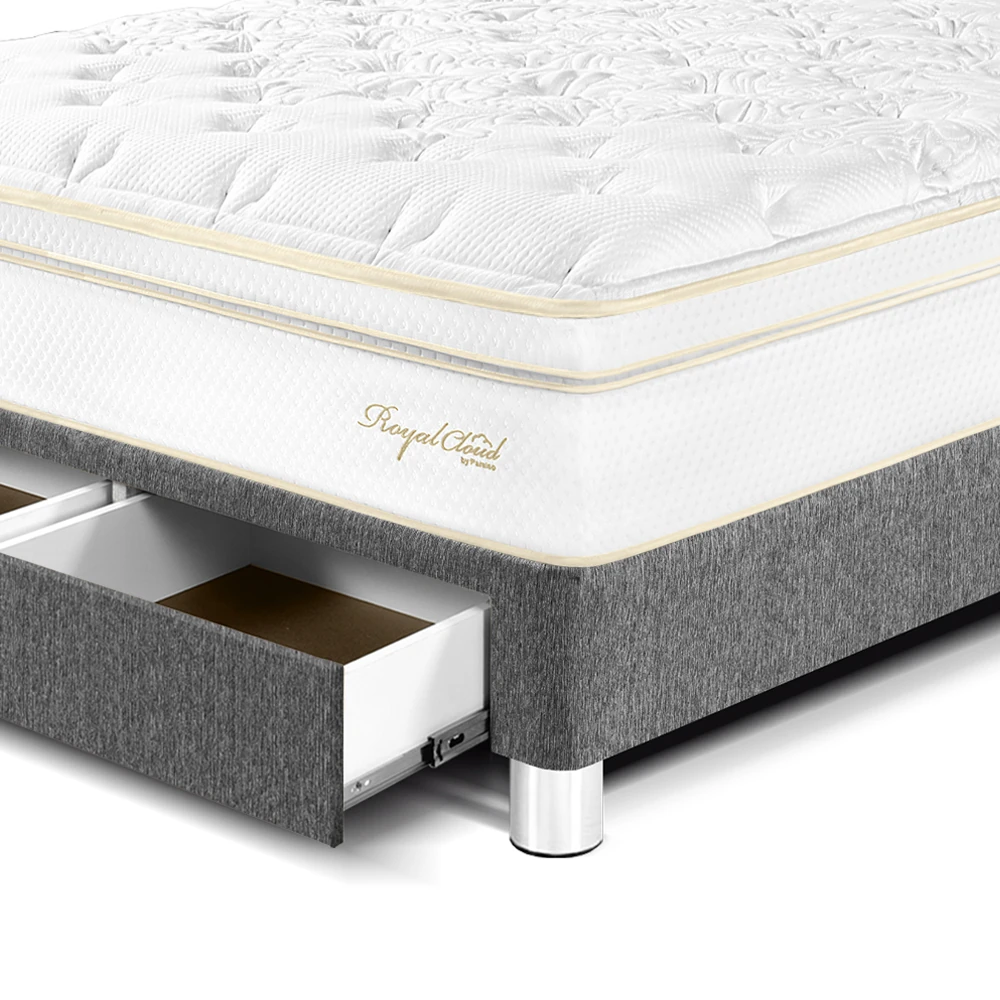 DORMITORIO CON CAJONES PARAÍSO ROYAL CLOUD KING + CABECERA BLOCKS GRIS + 2 ALMOHADAS VISCOELÁSTICAS - 2