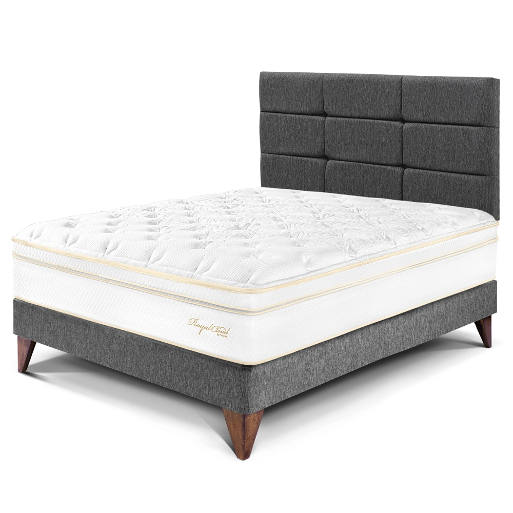 DORMITORIO EUROPEO PARAÍSO ROYAL CLOUD 1.5 PLAZAS + CABECERA BLOCKS GRIS + 1 ALMOHADA VISCOELÁSTICA - 1