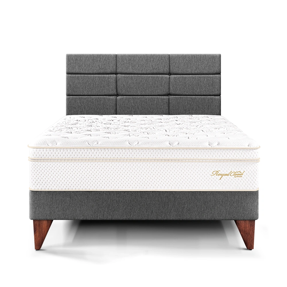 DORMITORIO EUROPEO PARAÍSO ROYAL CLOUD 1.5 PLAZAS + CABECERA BLOCKS GRIS + 1 ALMOHADA VISCOELÁSTICA - 3