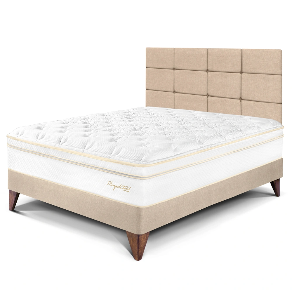 DORMITORIO EUROPEO PARAÍSO ROYAL CLOUD 2 PLAZAS + CABECERA BLOCKS CHAMPAGNE + 2 ALMOHADAS VISCOELÁSTICAS - 1
