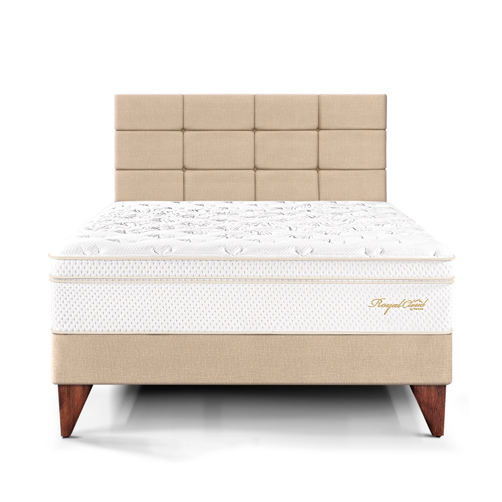 DORMITORIO EUROPEO PARAÍSO ROYAL CLOUD 2 PLAZAS + CABECERA BLOCKS CHAMPAGNE + 2 ALMOHADAS VISCOELÁSTICAS - 3