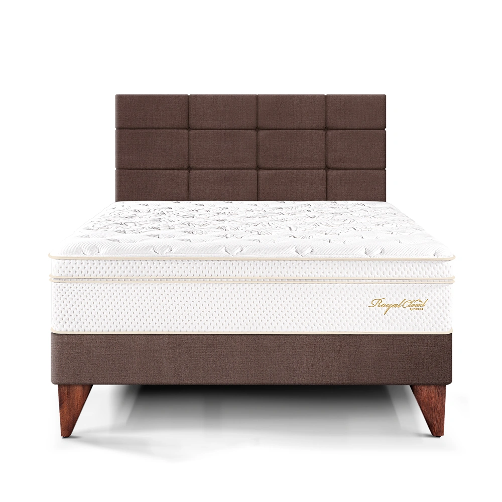 DORMITORIO EUROPEO PARAÍSO ROYAL CLOUD 2 PLAZAS + CABECERA BLOCKS CHOCOLATE + 2 ALMOHADAS VISCOELÁSTICAS - 3
