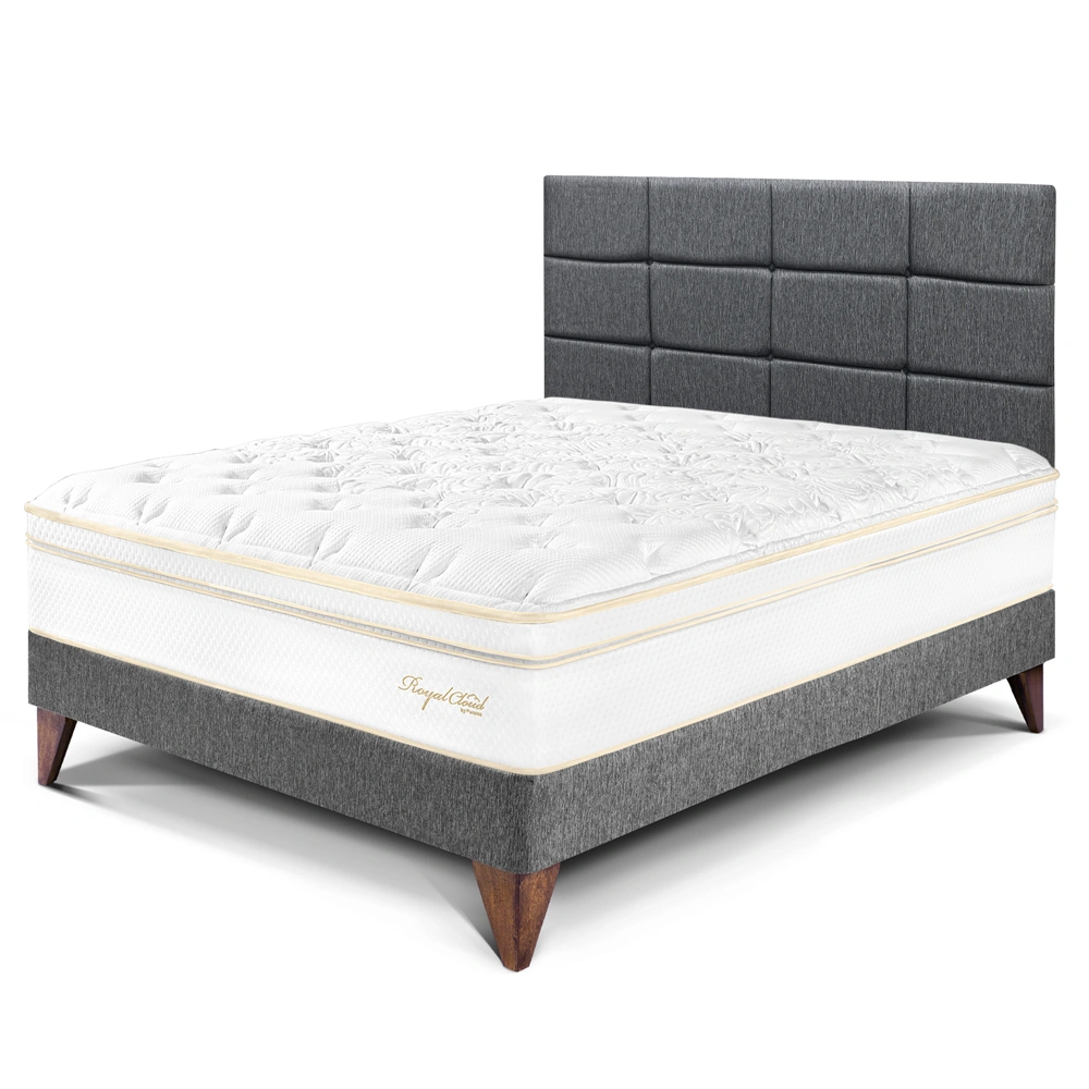 DORMITORIO EUROPEO PARAÍSO ROYAL CLOUD 2 PLAZAS + CABECERA BLOCKS GRIS + 2 ALMOHADAS VISCOELÁSTICAS - 1