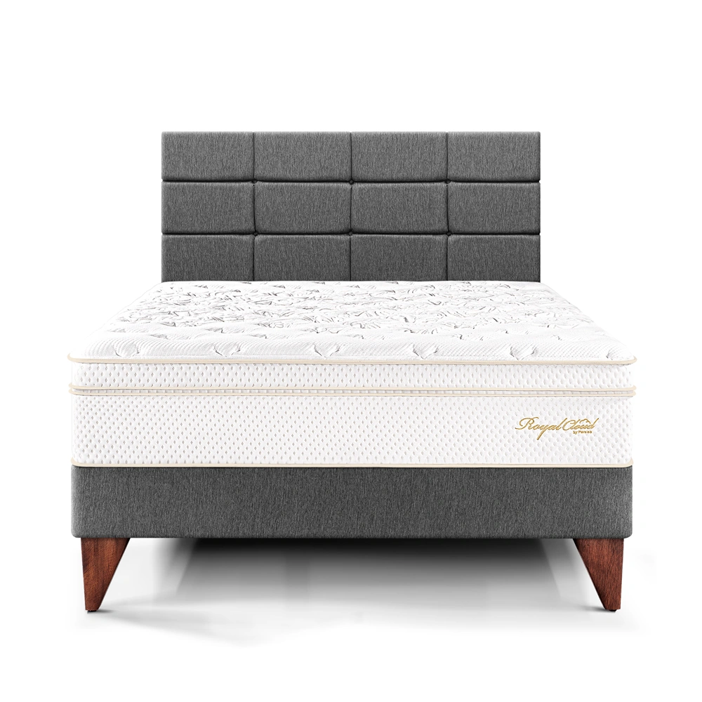 DORMITORIO EUROPEO PARAÍSO ROYAL CLOUD 2 PLAZAS + CABECERA BLOCKS GRIS + 2 ALMOHADAS VISCOELÁSTICAS - 3