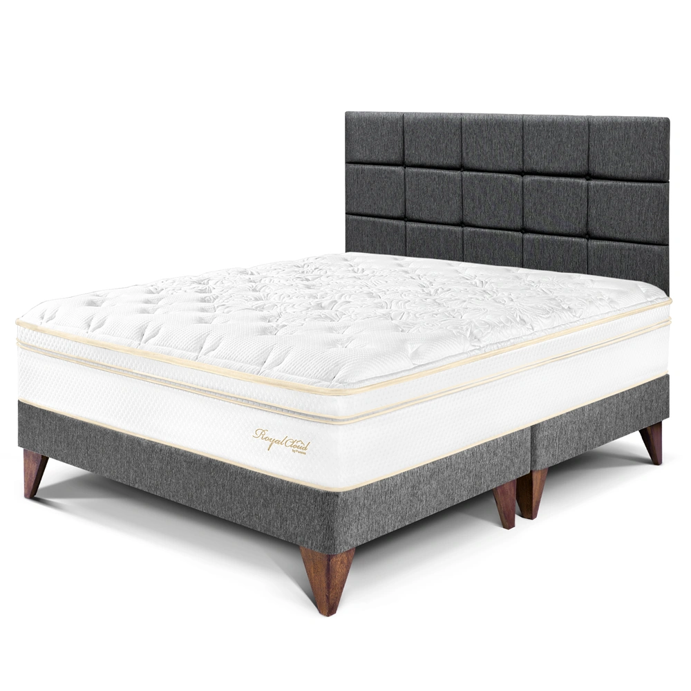 DORMITORIO EUROPEO PARAÍSO ROYAL CLOUD QUEEN + CABECERA BLOCKS GRIS + 2 ALMOHADAS VISCOELÁSTICAS - 1