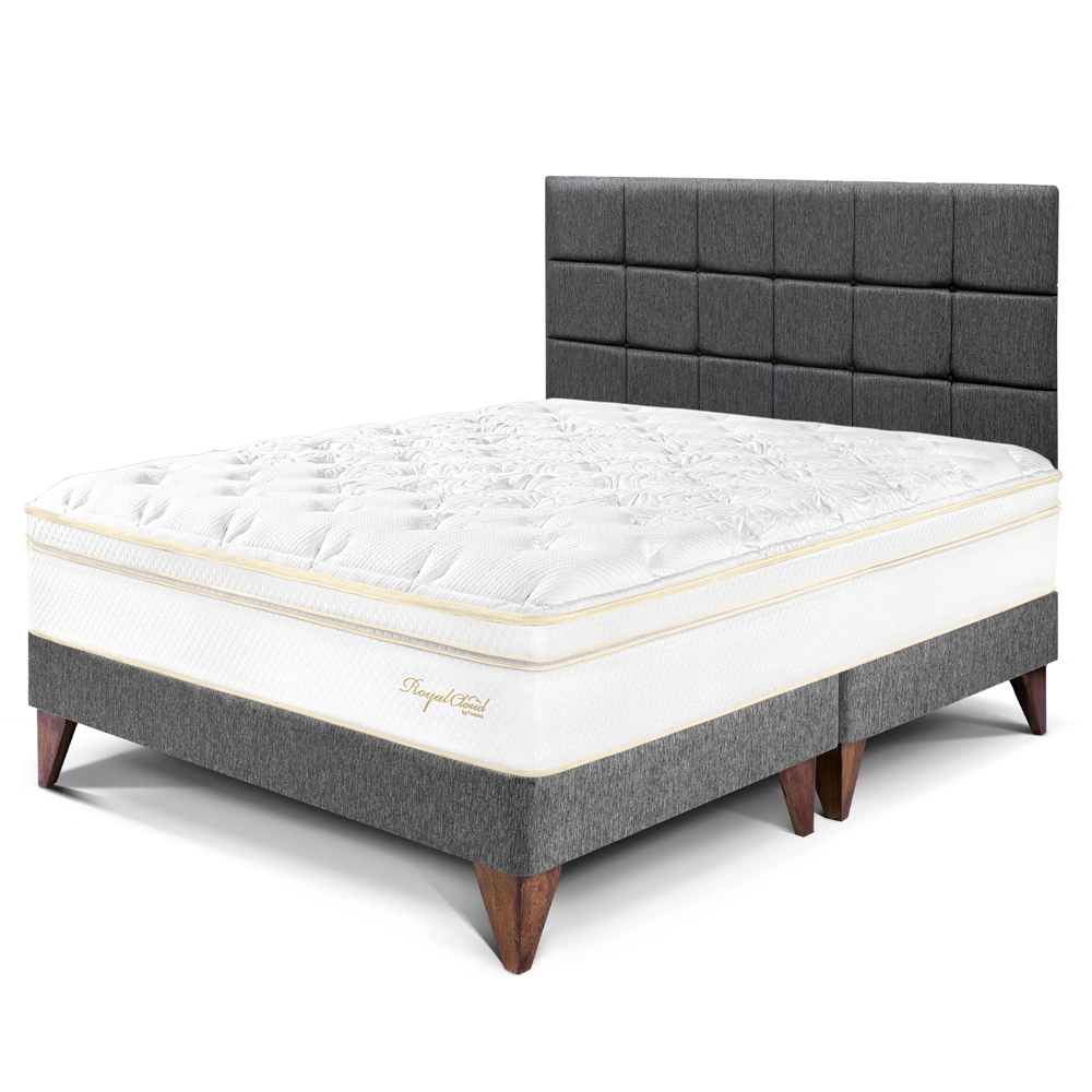 DORMITORIO EUROPEO PARAÍSO ROYAL CLOUD KING + CABECERA BLOCKS GRIS + 2 ALMOHADAS VISCOELÁSTICAS - 1