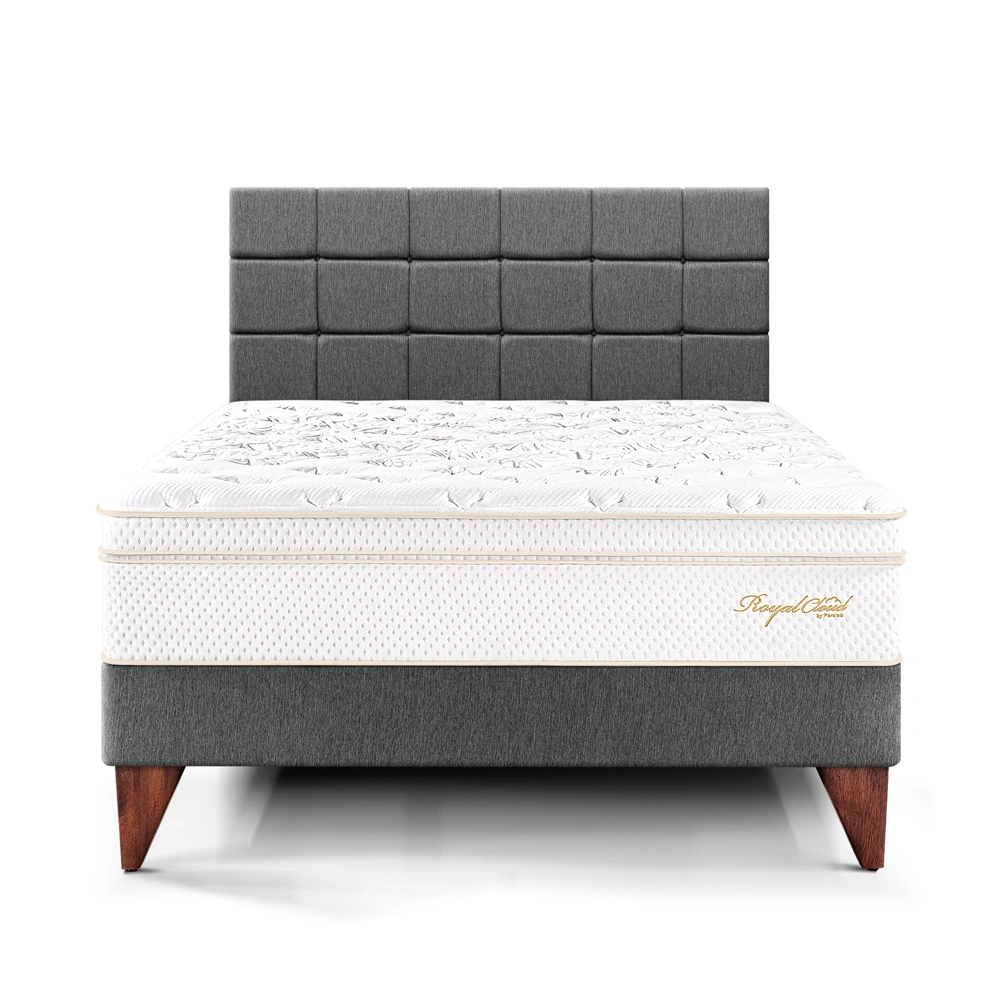 DORMITORIO EUROPEO PARAÍSO ROYAL CLOUD KING + CABECERA BLOCKS GRIS + 2 ALMOHADAS VISCOELÁSTICAS - 3