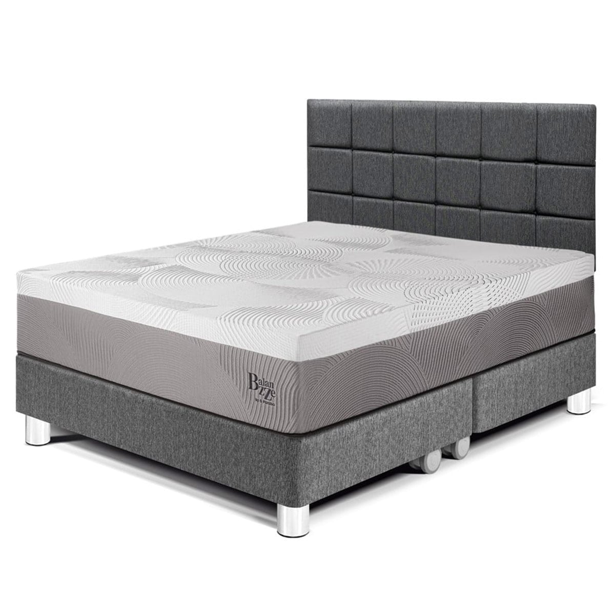 DORMITORIO PARAÍSO BALANZZE KING ROYAL + CABECERA BLOCKS GRIS + 2 ALMOHADAS VISCOELÁSTICAS - 1