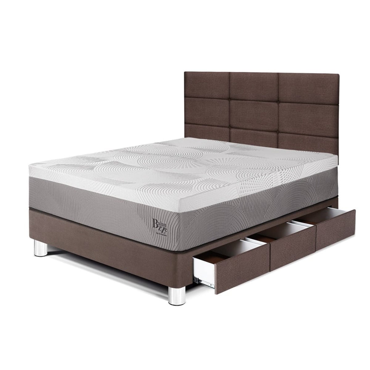 DORMITORIO CON CAJONES PARAÍSO BALANZZE 1.5 PLAZAS ROYAL + CABECERA BLOCKS CHOCOLATE + 1 ALMOHADA VISCOELÁSTICA - 1