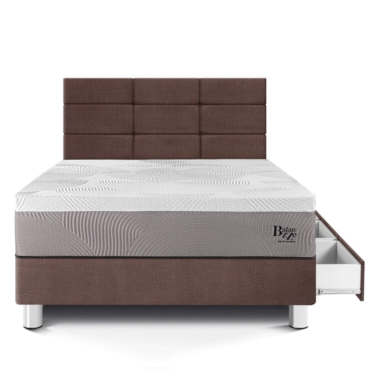 DORMITORIO CON CAJONES PARAÍSO BALANZZE 1.5 PLAZAS ROYAL + CABECERA BLOCKS CHOCOLATE + 1 ALMOHADA VISCOELÁSTICA - 3