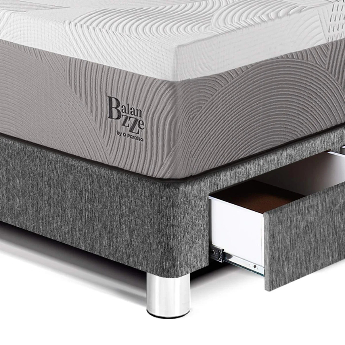 DORMITORIO CON CAJONES PARAÍSO BALANZZE 1.5 PLAZAS ROYAL + CABECERA BLOCKS GRIS + 1 ALMOHADA VISCOELÁSTICA - 2