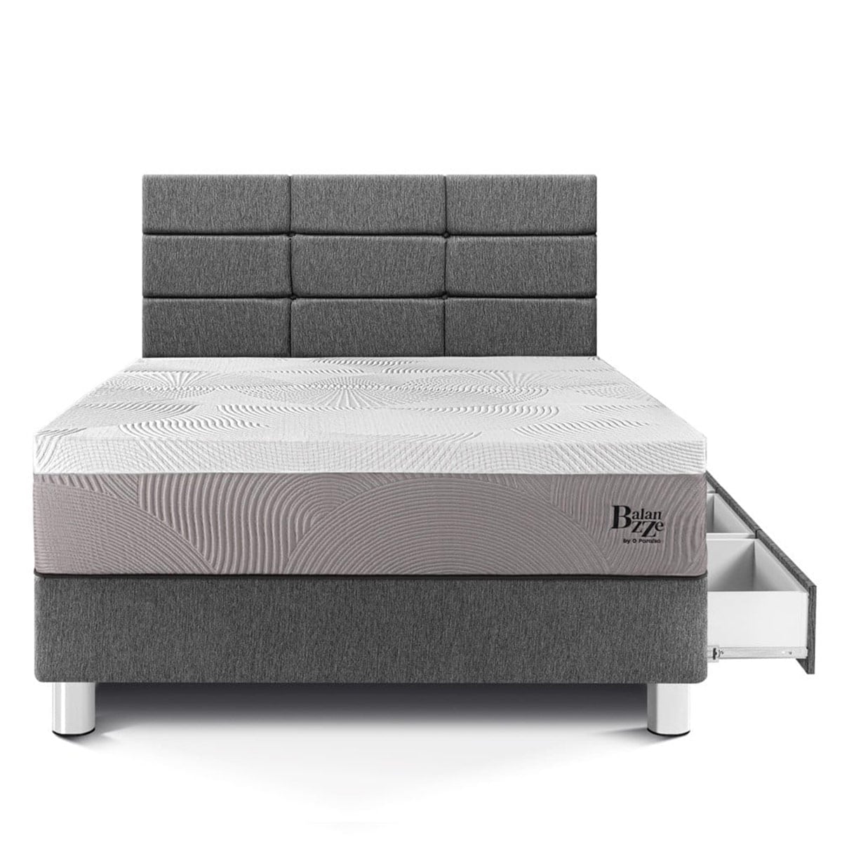 DORMITORIO CON CAJONES PARAÍSO BALANZZE 1.5 PLAZAS ROYAL + CABECERA BLOCKS GRIS + 1 ALMOHADA VISCOELÁSTICA - 3