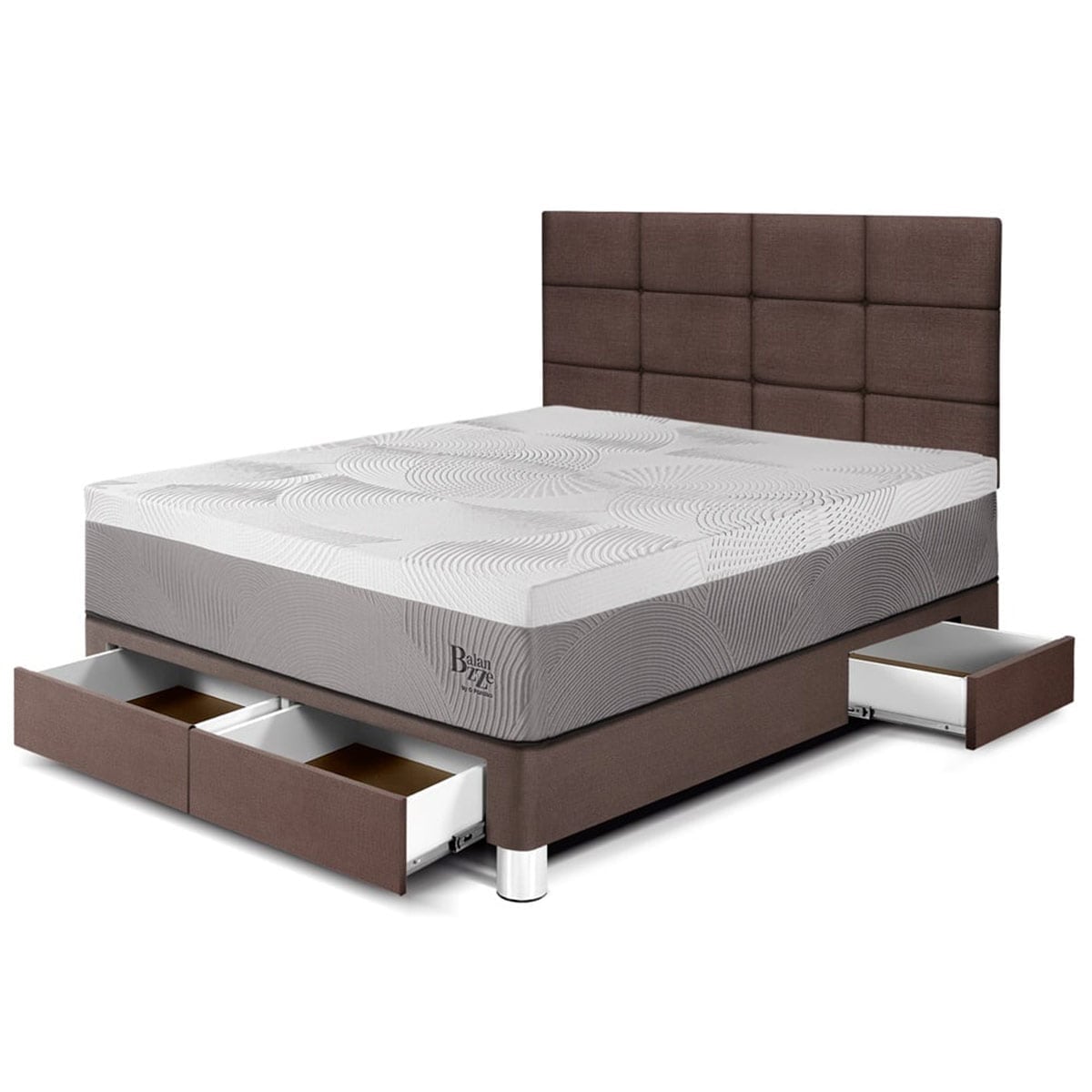 DORMITORIO CON CAJONES PARAÍSO BALANZZE 2 PLAZAS ROYAL + CABECERA BLOCKS CHOCOLATE + 2 ALMOHADAS VISCOELÁSTICAS - 1