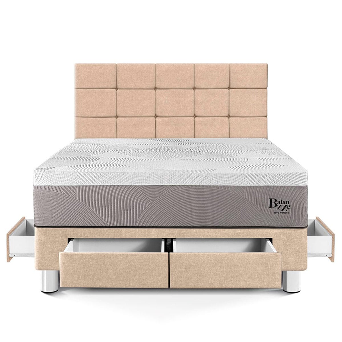 DORMITORIO CON CAJONES PARAÍSO BALANZZE QUEEN ROYAL + CABECERA BLOCKS CHAMPAGNE + 2 ALMOHADAS VISCOELÁSTICAS - 3