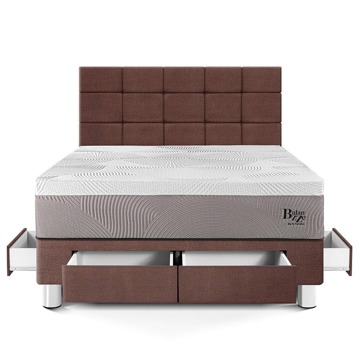 DORMITORIO CON CAJONES PARAÍSO BALANZZE QUEEN ROYAL + CABECERA BLOCKS CHOCOLATE + 2 ALMOHADAS VISCOELÁSTICAS - 3