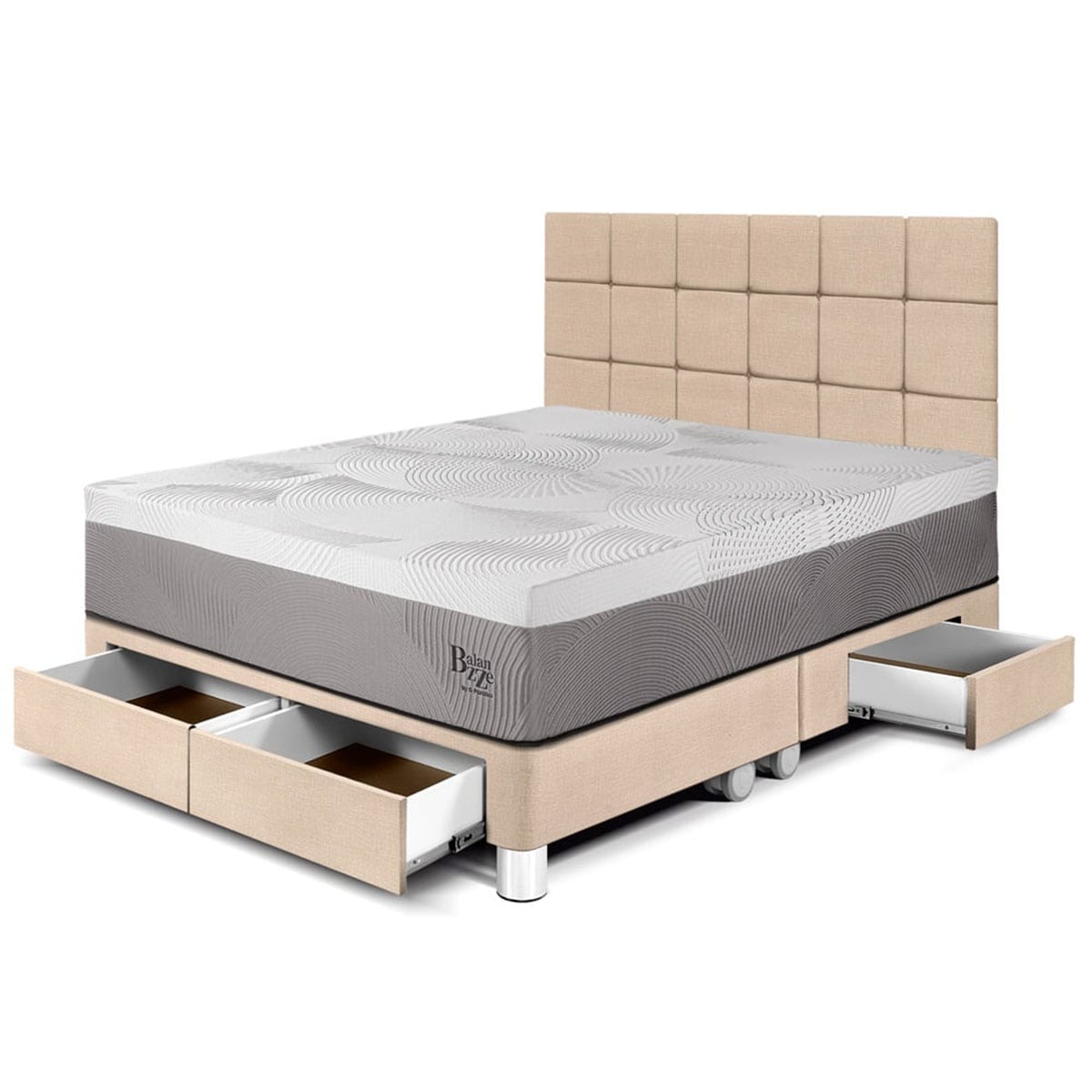 DORMITORIO CON CAJONES PARAÍSO BALANZZE KING ROYAL + CABECERA BLOCKS CHAMPAGNE + 2 ALMOHADAS VISCOELÁSTICAS - 1