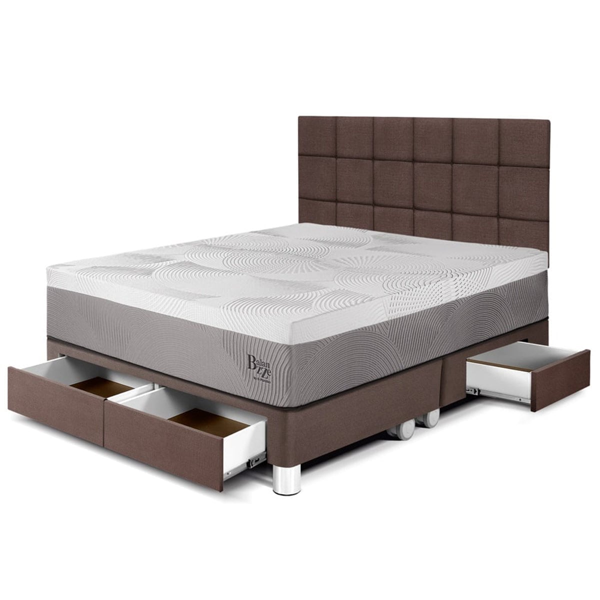 DORMITORIO CON CAJONES PARAÍSO BALANZZE KING ROYAL + CABECERA BLOCKS CHOCOLATE + 2 ALMOHADAS VISCOELÁSTICAS - 1