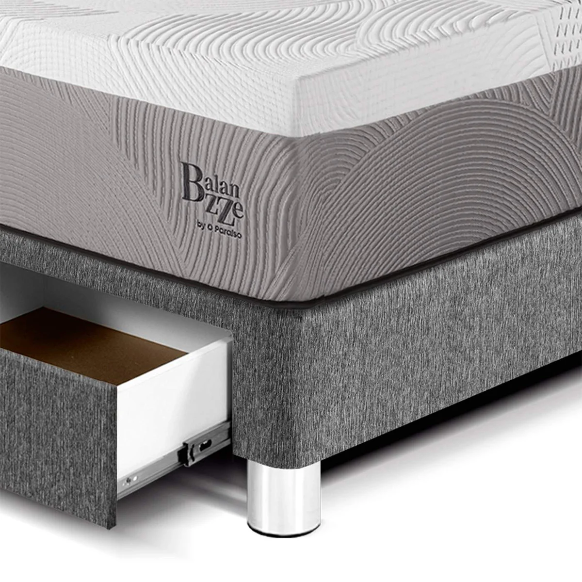 DORMITORIO CON CAJONES PARAÍSO BALANZZE KING ROYAL + CABECERA BLOCKS GRIS + 2 ALMOHADAS VISCOELÁSTICAS - 2