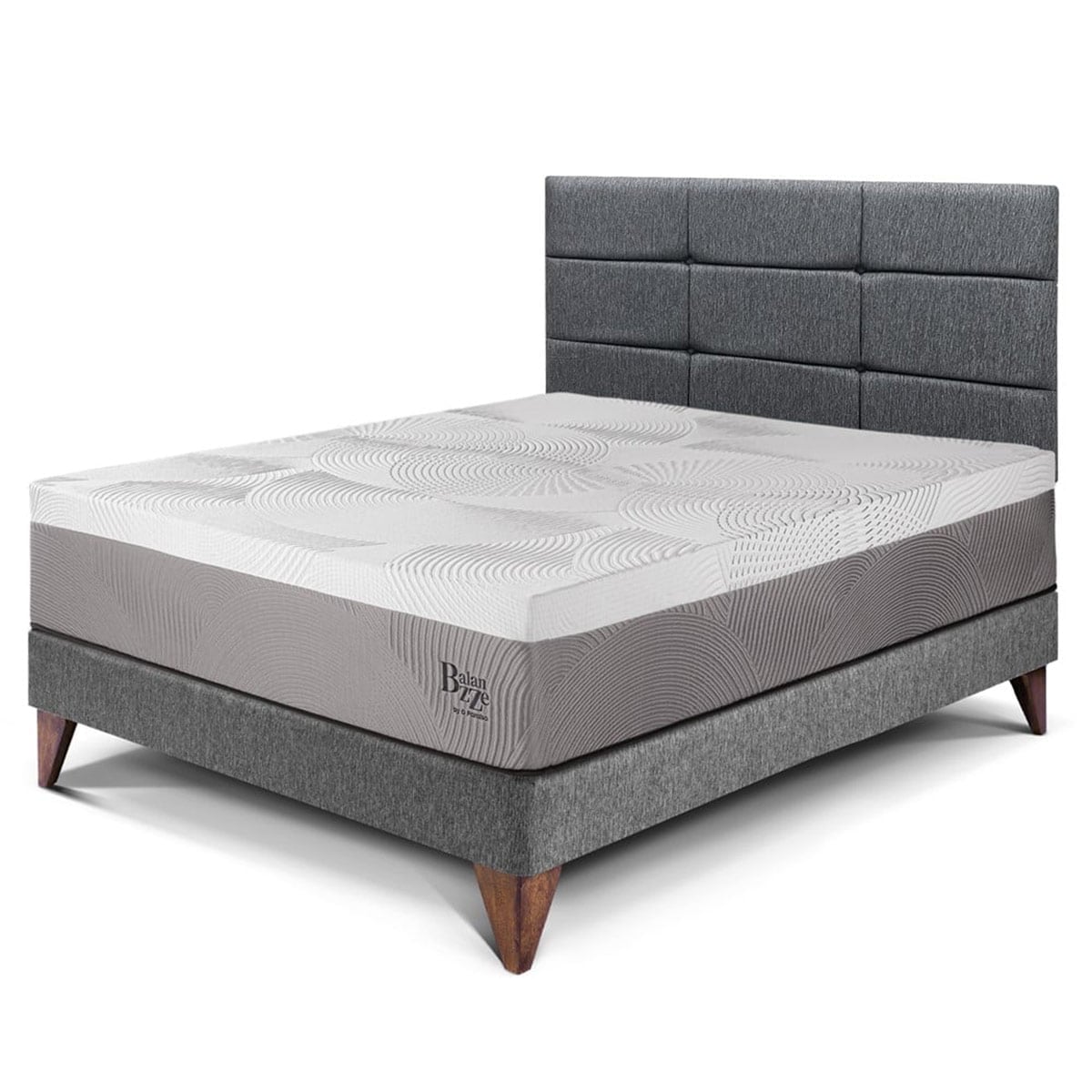 DORMITORIO EUROPEO PARAÍSO BALANZZE 1.5 PLAZAS ROYAL + CABECERA BLOCKS GRIS + 1 ALMOHADA VISCOELÁSTICA - 1