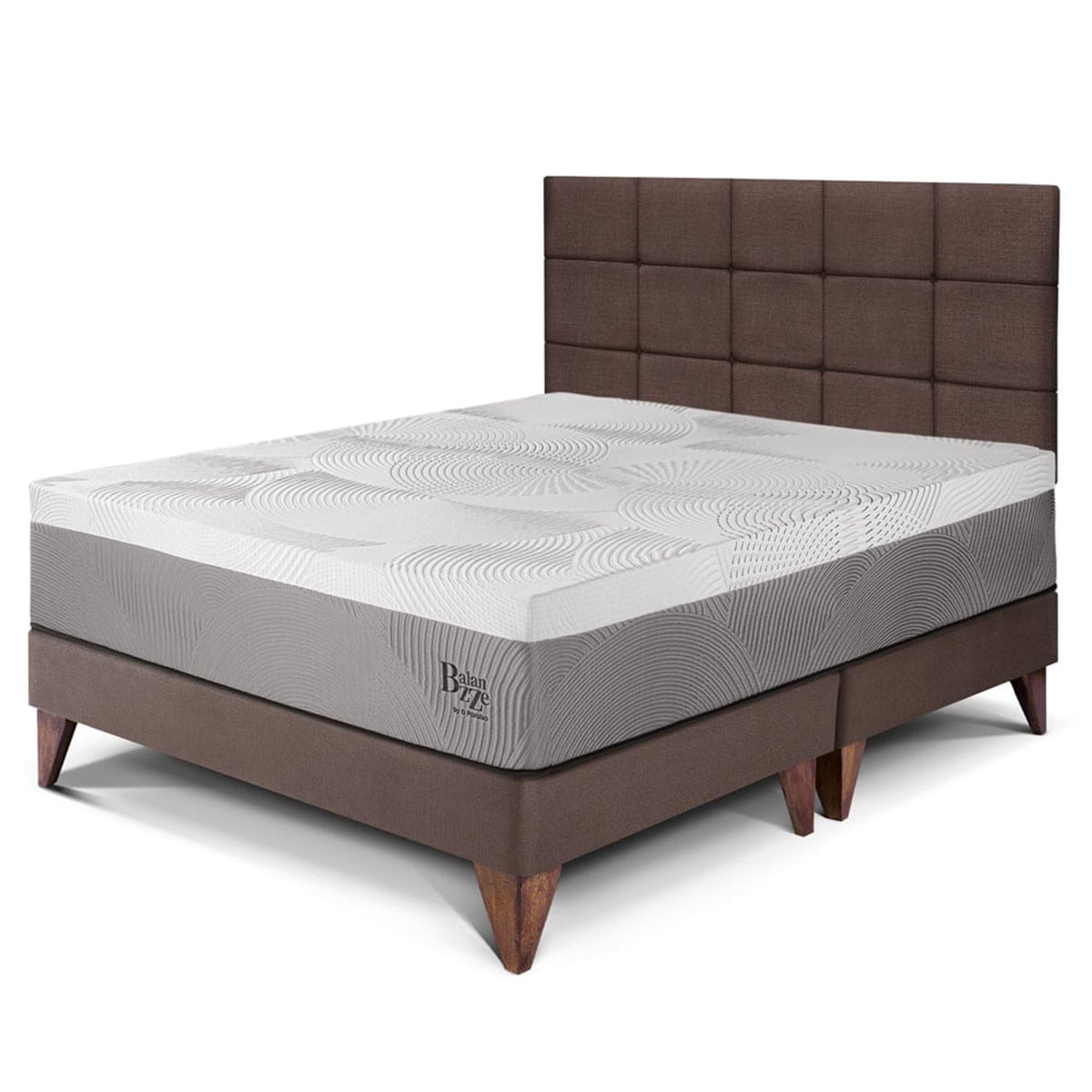 DORMITORIO EUROPEO PARAÍSO BALANZZE QUEEN ROYAL + CABECERA BLOCKS CHOCOLATE + 2 ALMOHADAS VISCOELÁSTICAS - 1