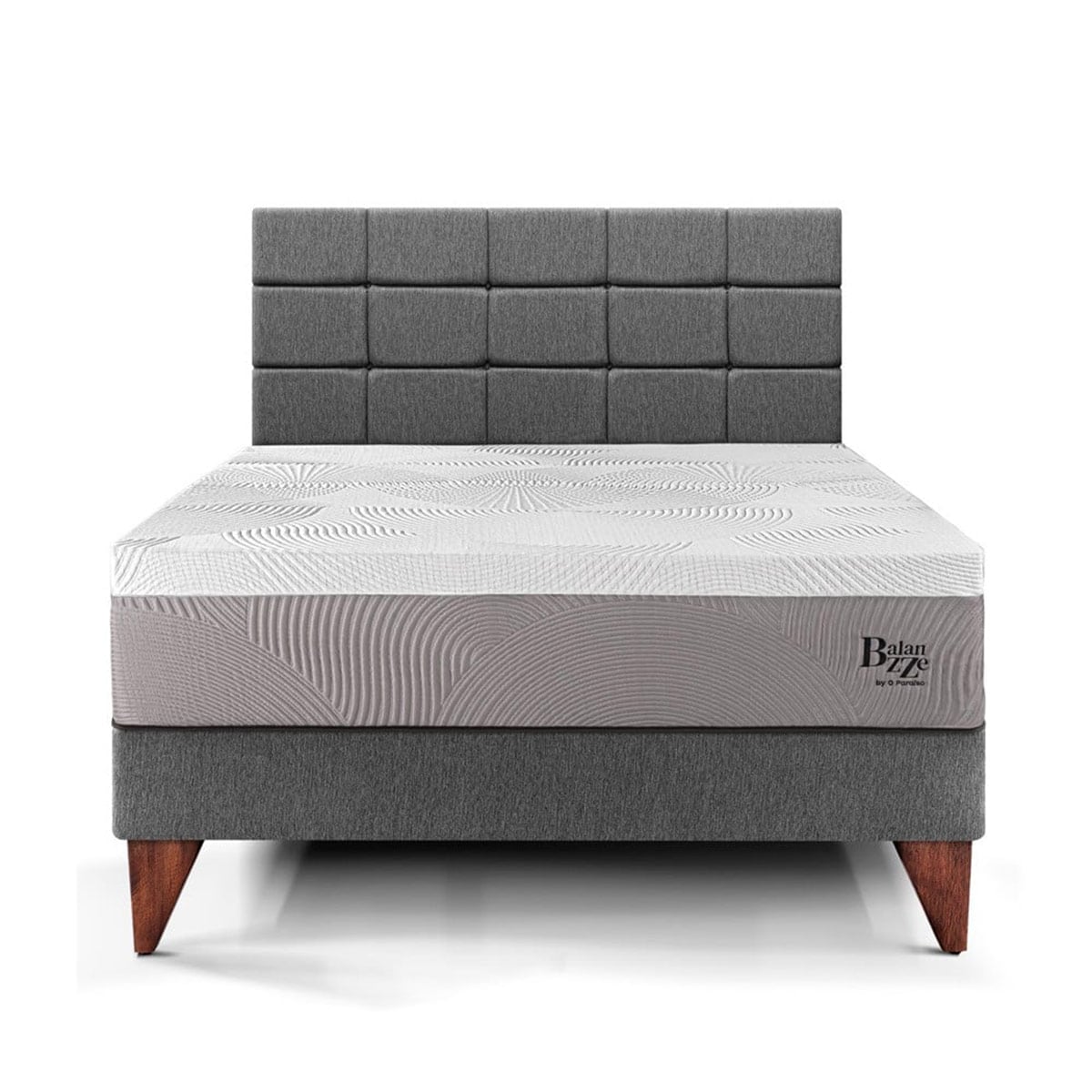 DORMITORIO EUROPEO PARAÍSO BALANZZE QUEEN ROYAL + CABECERA BLOCKS GRIS + 2 ALMOHADAS VISCOELÁSTICAS - 3