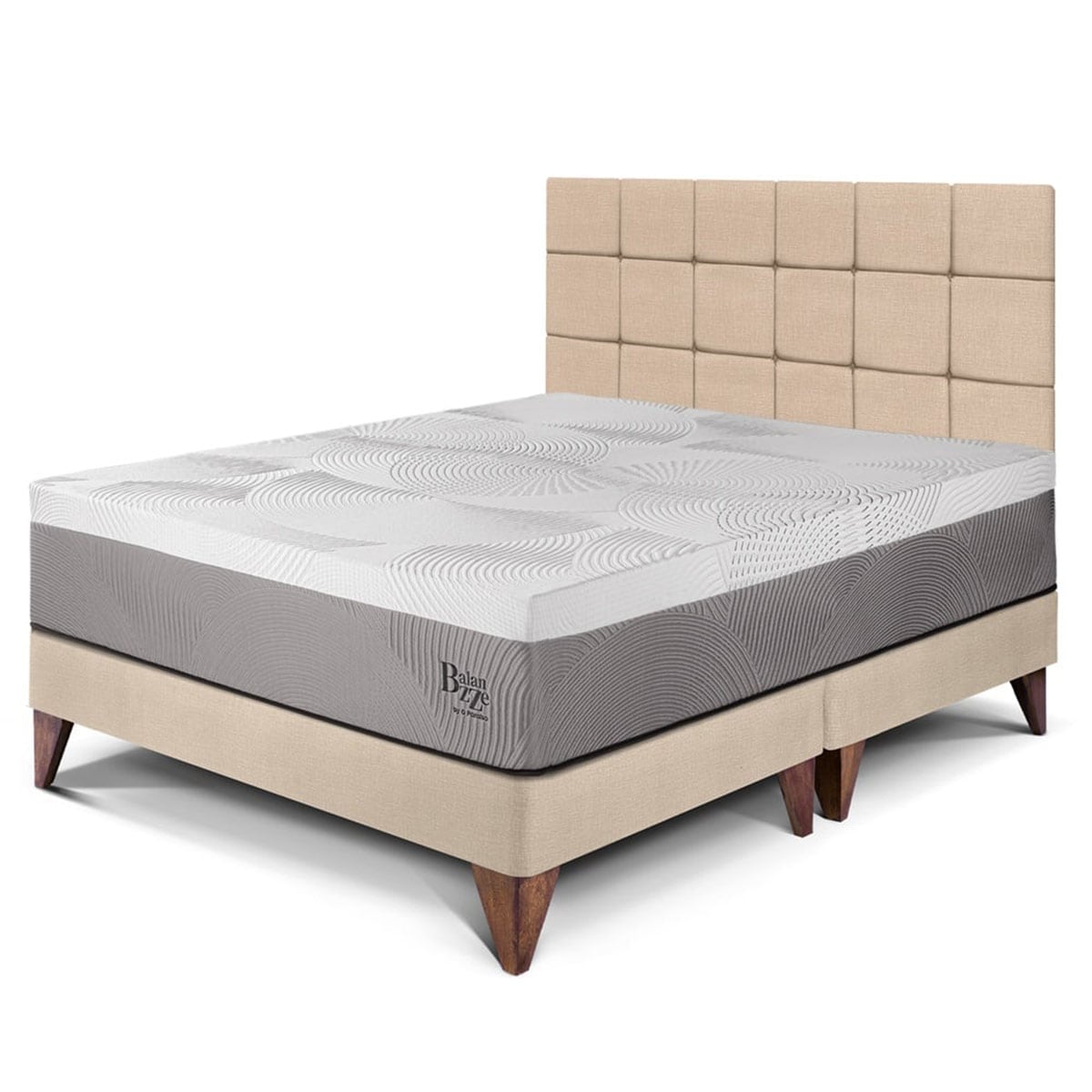 DORMITORIO EUROPEO PARAÍSO BALANZZE KING ROYAL + CABECERA BLOCKS CHAMPAGNE + 2 ALMOHADAS VISCOELÁSTICAS - 1