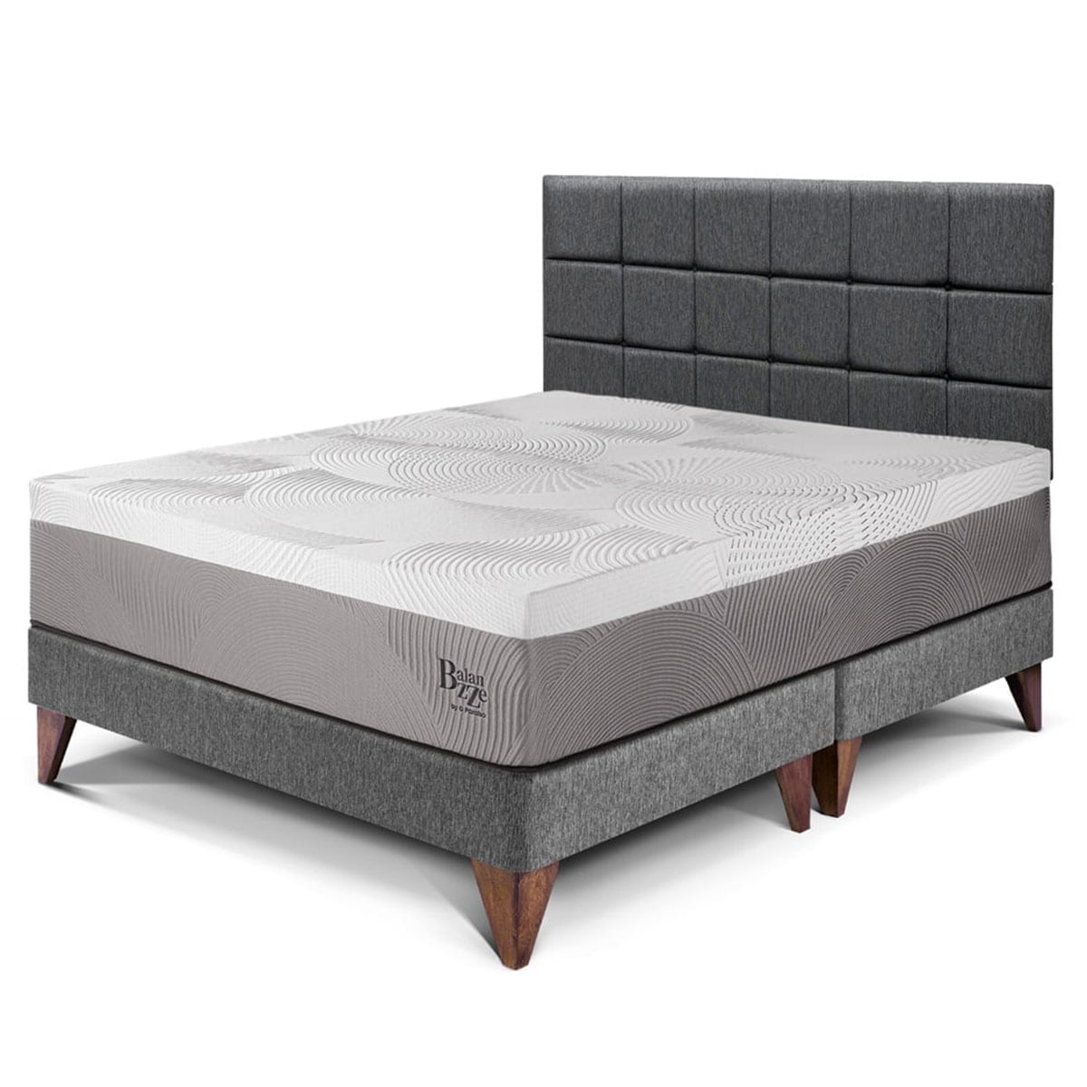 DORMITORIO EUROPEO PARAÍSO BALANZZE KING ROYAL + CABECERA BLOCKS GRIS + 2 ALMOHADAS VISCOELÁSTICAS - 1