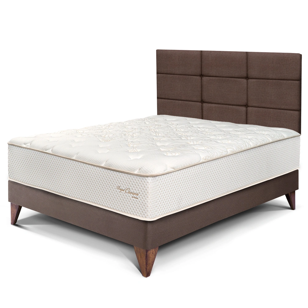 DORMITORIO EUROPEO PARAÍSO ROYAL CROWN 1.5 PLAZAS + CABECERA BLOCKS CHOCOLATE + 1 ALMOHADA VISCOELÁSTICA - 1