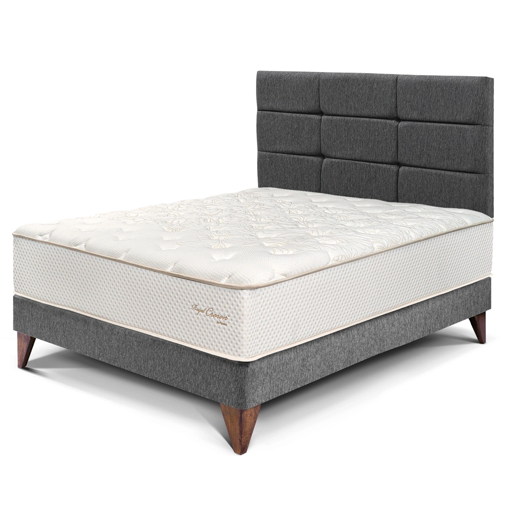DORMITORIO EUROPEO PARAÍSO ROYAL CROWN 1.5 PLAZAS + CABECERA BLOCKS GRIS + 1 ALMOHADA VISCOELÁSTICA - 1